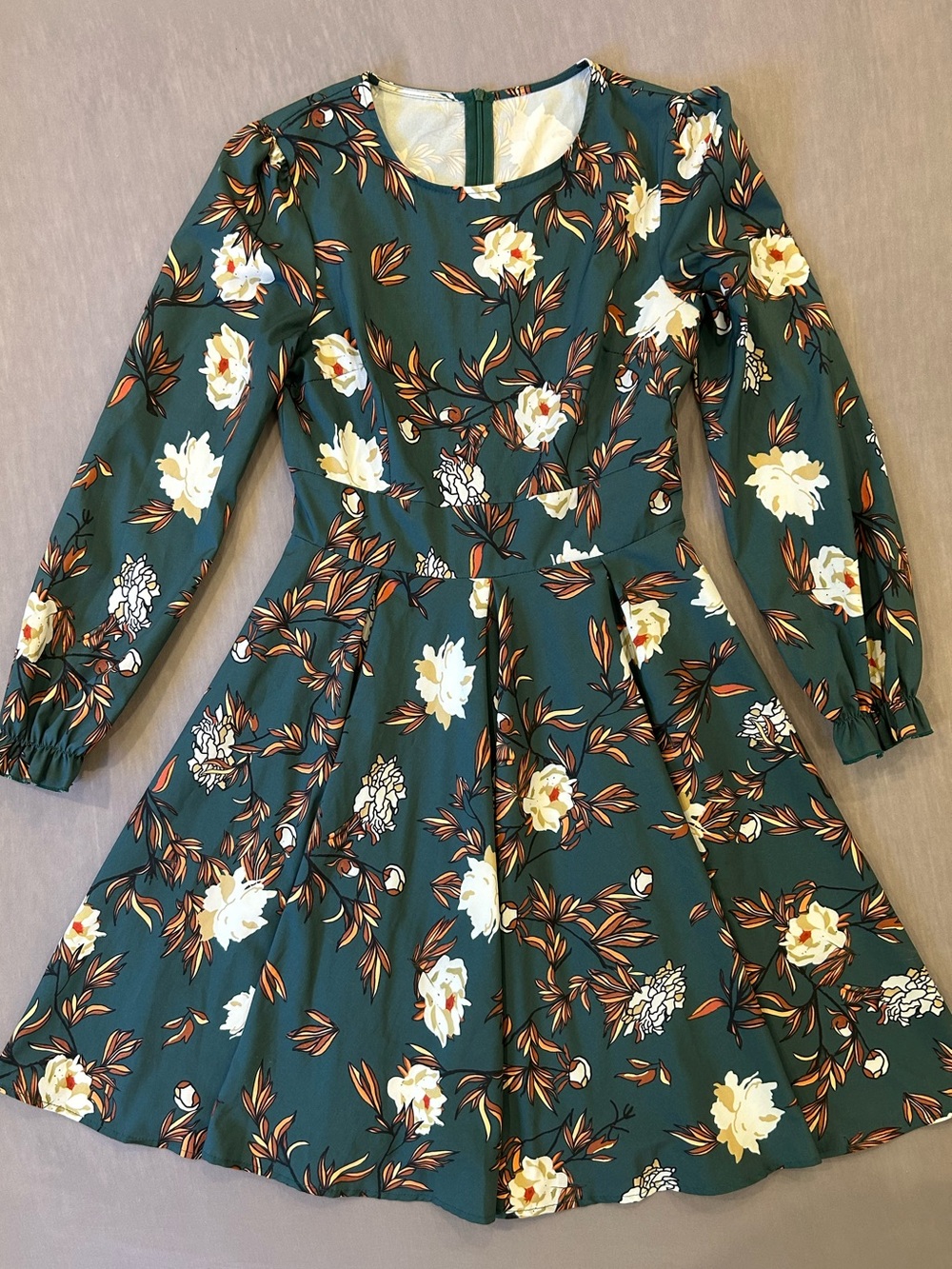 Green Floral Vintage Retro style Swing A Line Midi Dress size S